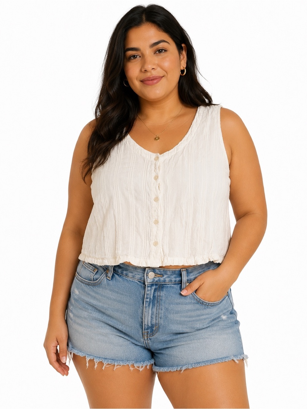 White Stag Women’s Textured Cotton Sleeveless Tank Top – White – Size XL (16/18)